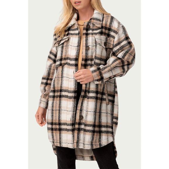 NEW URBAN DAIZY long checked shirt-jacket in black multi - Picture 1 of 3